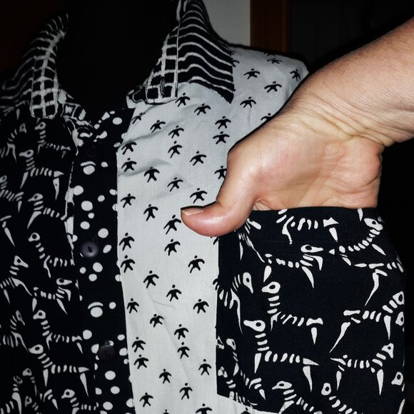 WE BE BOP Button Up Oversized Tunic Top Patchwork Wearable Art Plus Size 2 - Picture 4 of 9